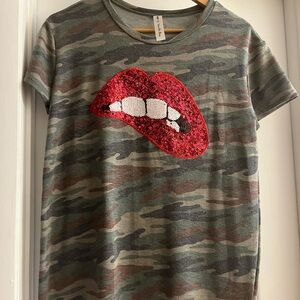 Camo Kids Shirt with Red Sequin Lips